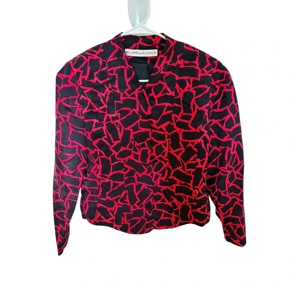 Anne Crimmins‎ for Umi Collections Red Black Silk Geometric Skirt Suit Set 10P